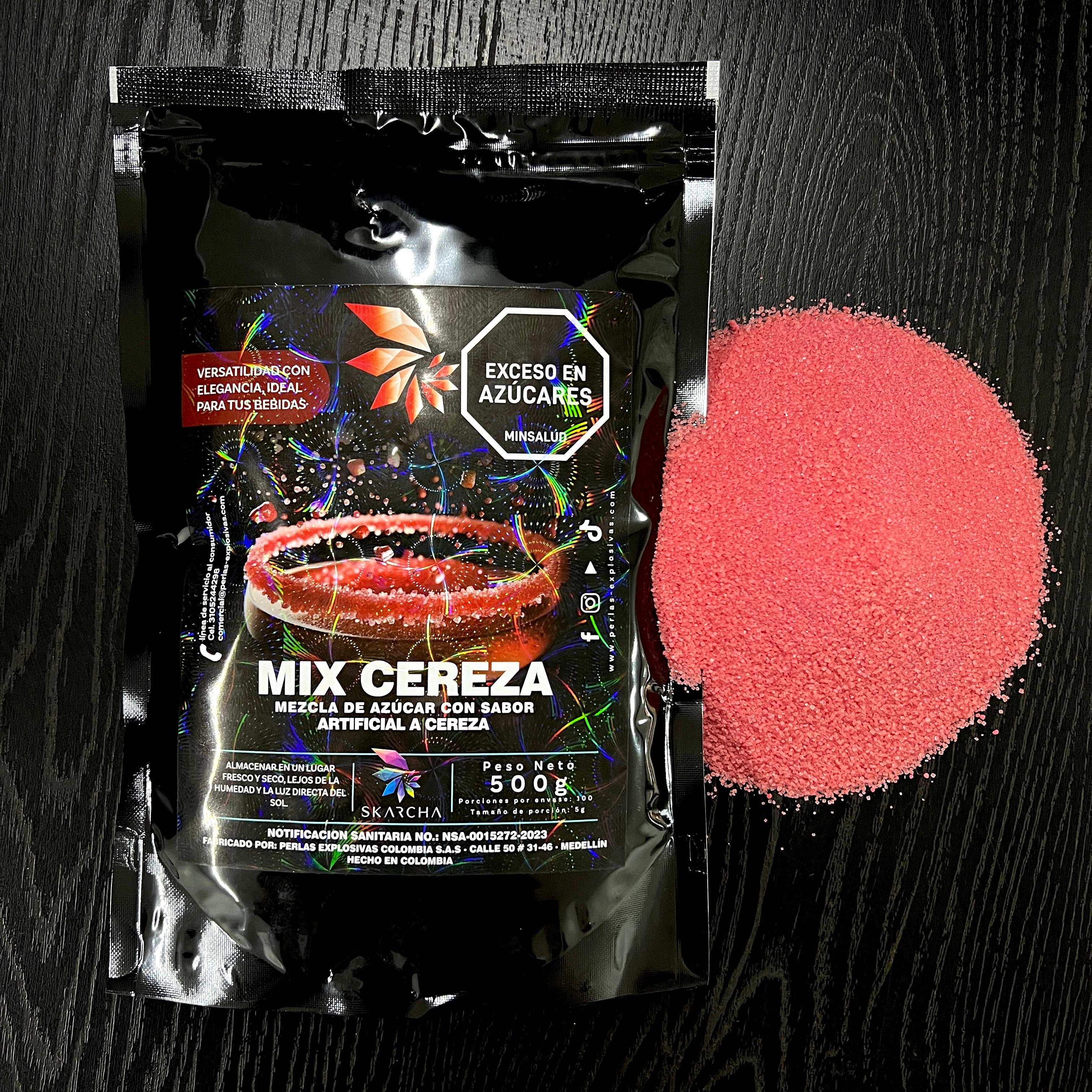 Bolsa Skarcha Cereza 250g — escarchador para bordes de cocteles, fondo blanco